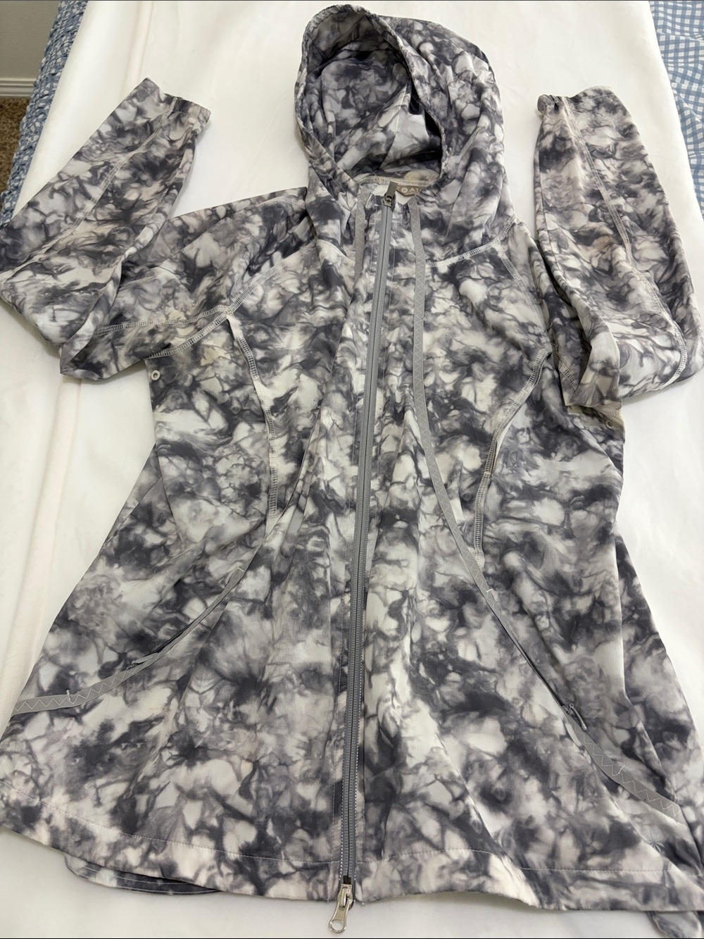 Athleta Women's Gray & White Tie-Dye Hooded Bomber Jacket